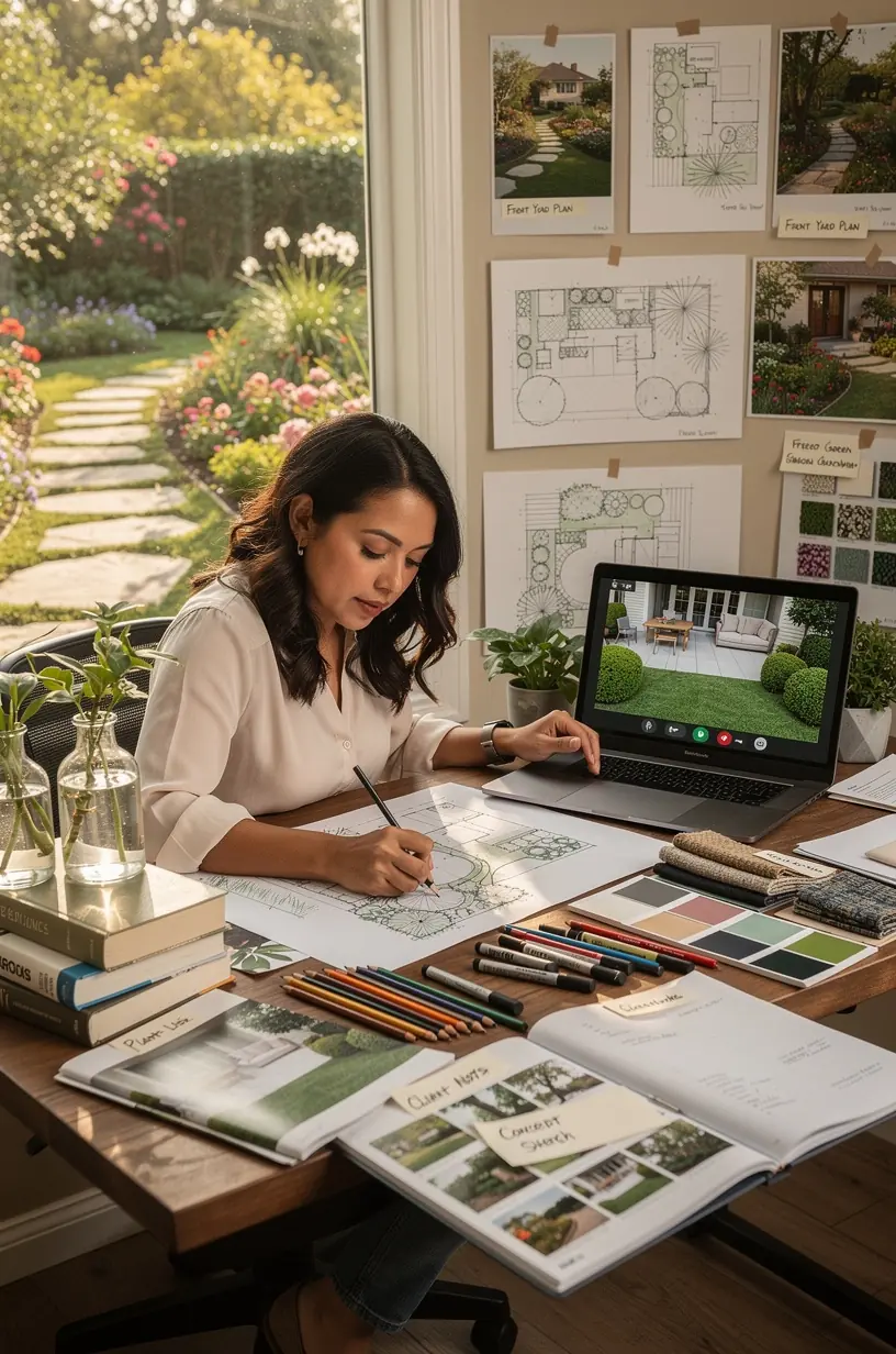 Small-space garden planning consultation with design elements.